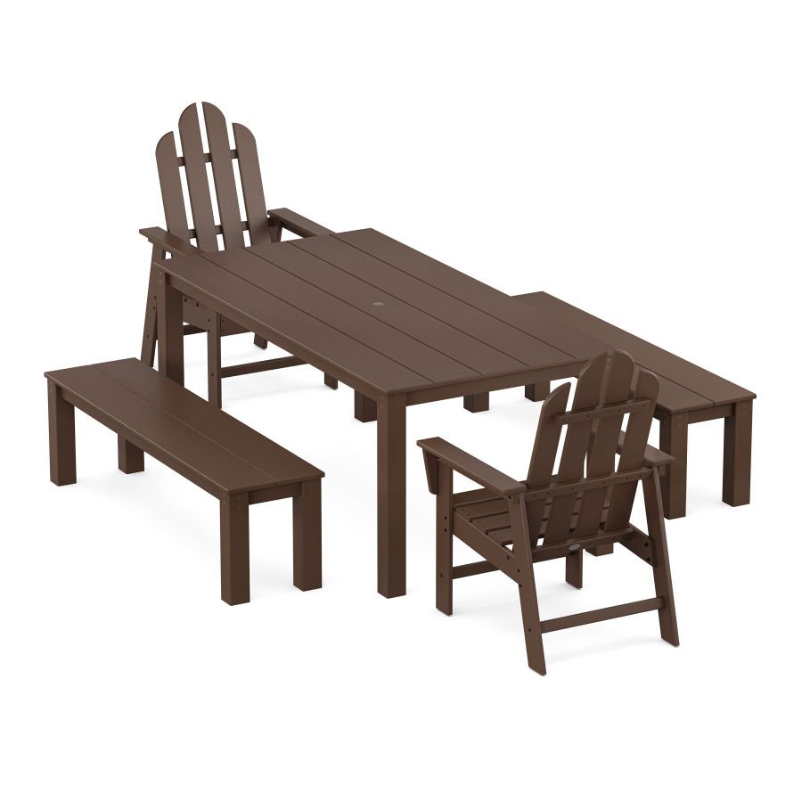 POLYWOOD Long Island 5-Piece Parsons Dining Set with Benches in Mahogany
