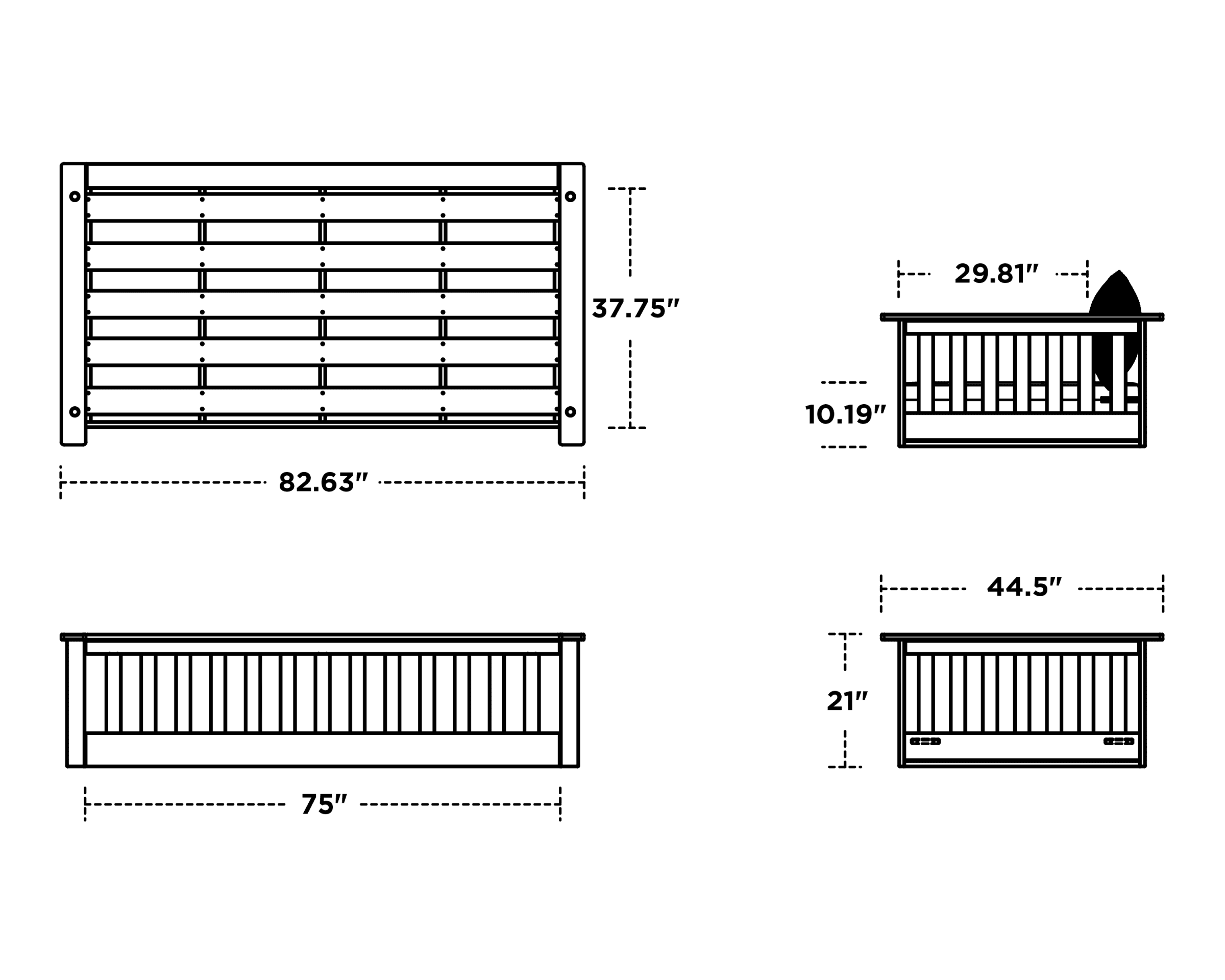 Dimensions for Vineyard Daybed Swing