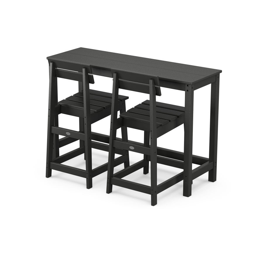 POLYWOOD Modern Studio Plaza Counter Chair 3-Piece Balcony Set in Black