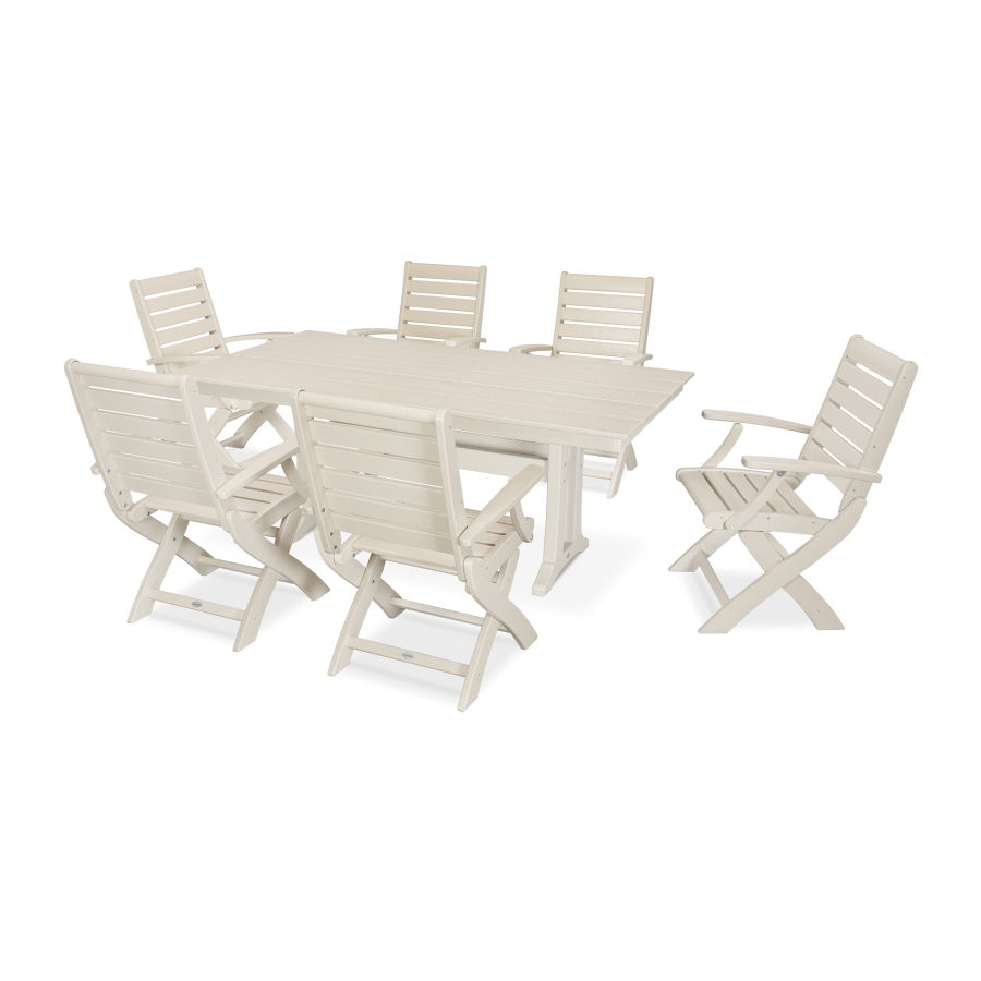 POLYWOOD Signature 7 Piece Folding Chair Dining Set in Sand