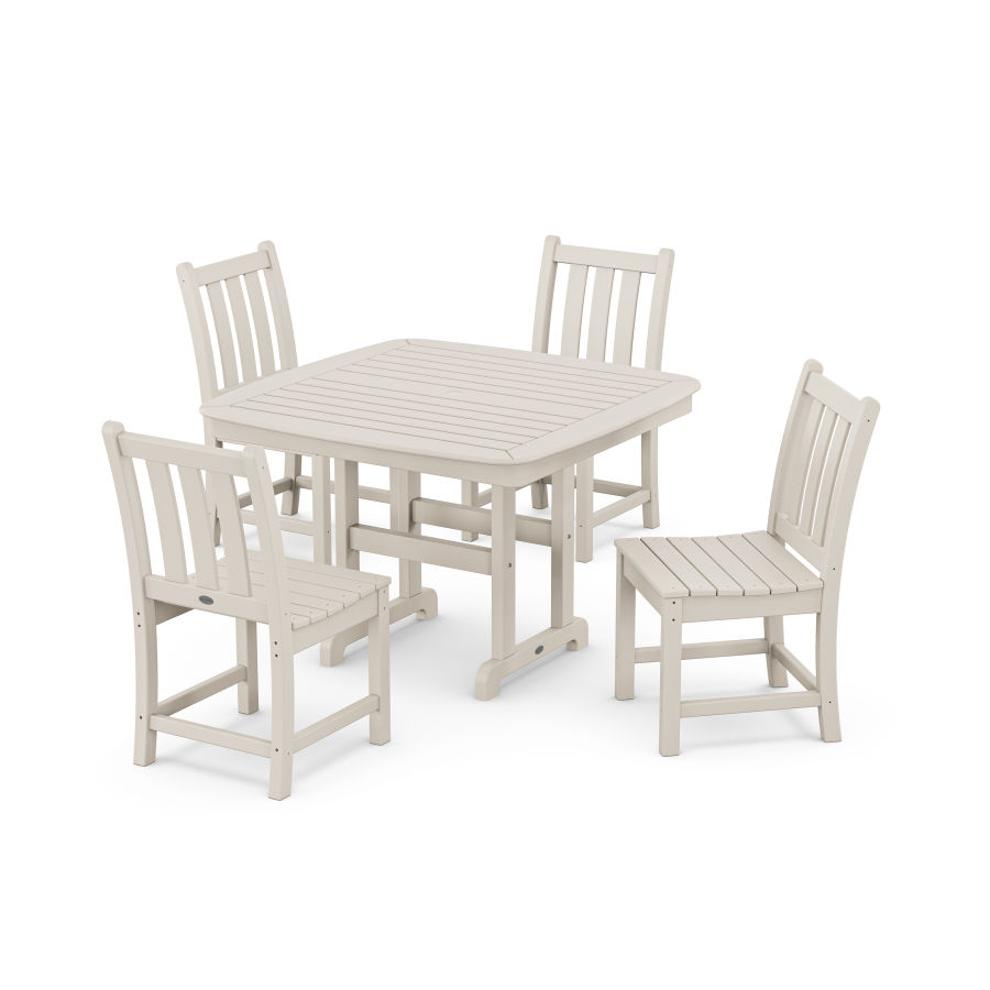 POLYWOOD Traditional Garden Side Chair 5-Piece Dining Set with Trestle Legs in Sand