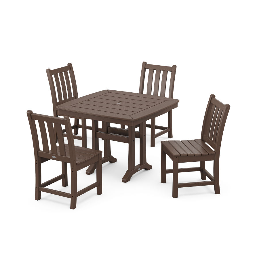 POLYWOOD Traditional Garden Side Chair 5-Piece Dining Set with Trestle Legs in Mahogany