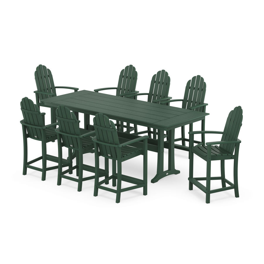 POLYWOOD Classic Adirondack 9-Piece Farmhouse Counter Set with Trestle Legs in Green