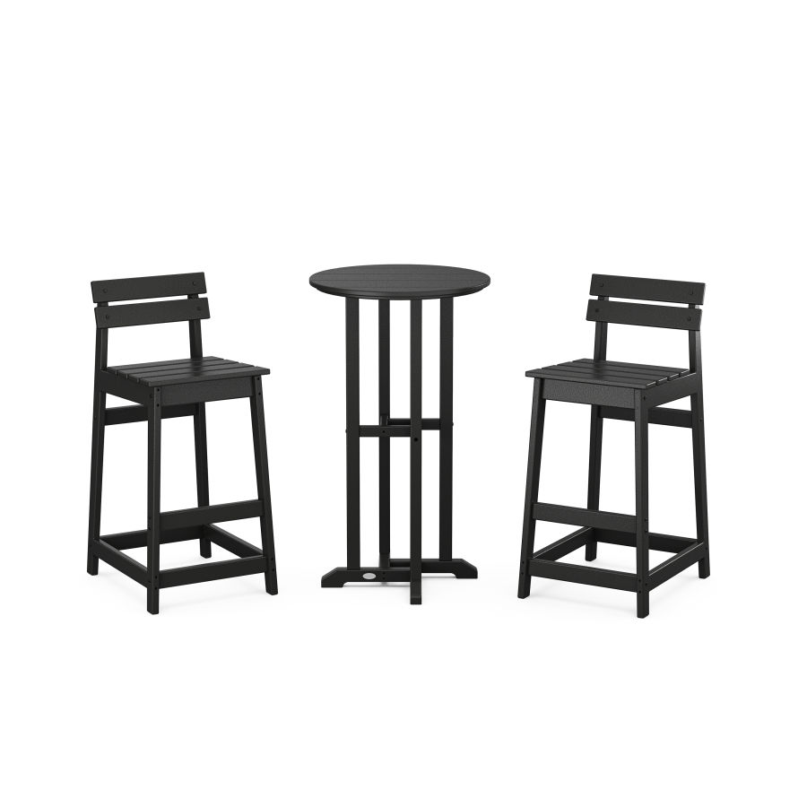 POLYWOOD Modern Studio Plaza Lowback Bar Chair 3-Piece Bistro Set in Black
