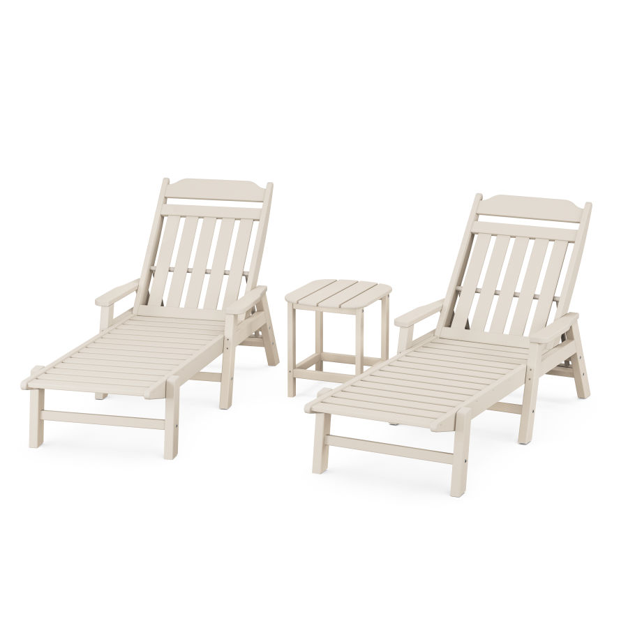 POLYWOOD Country Living 3-Piece Chaise Set with Arms in Sand