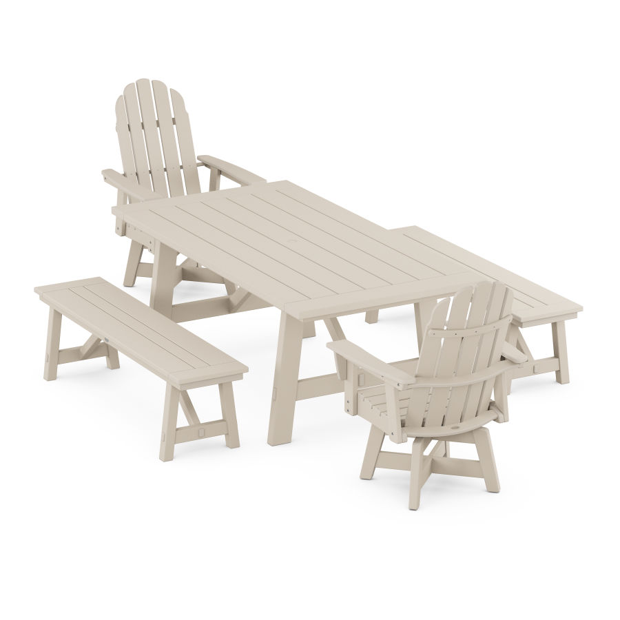 POLYWOOD Vineyard Adirondack 5-Piece Rustic Farmhouse Dining Set With Trestle Legs in Sand