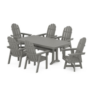 POLYWOOD Vineyard Curveback Adirondack Swivel Chair7-Piece Dining Set with Trestle Legs