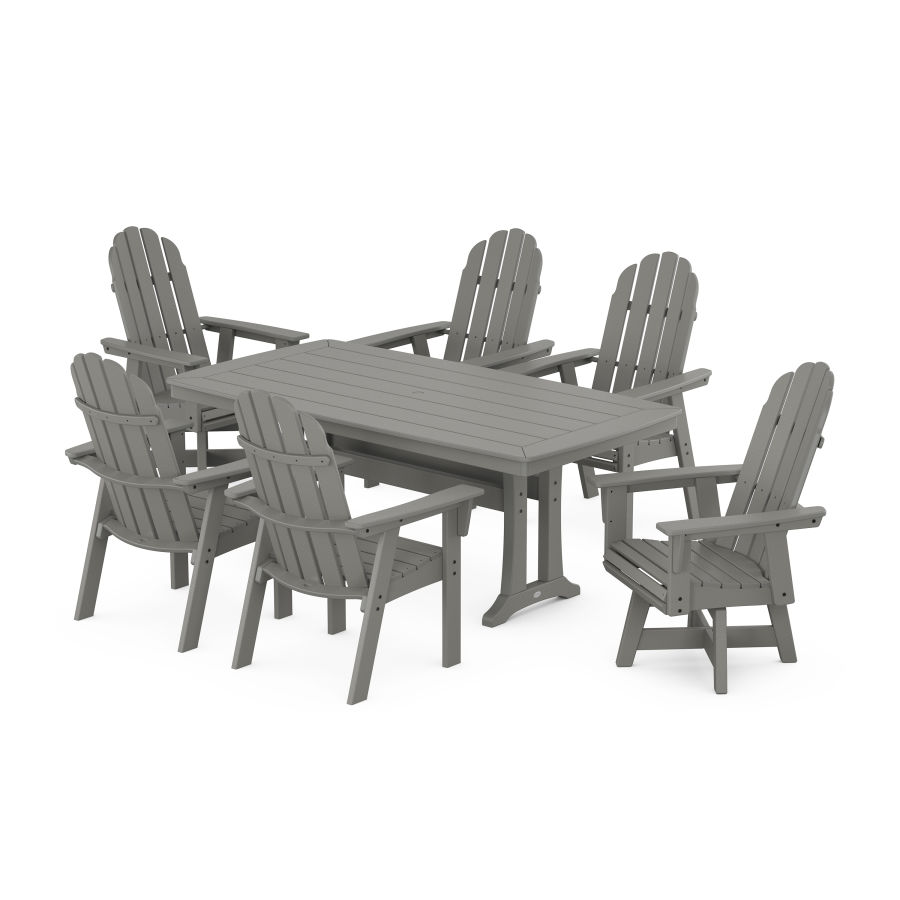 POLYWOOD Vineyard Curveback Adirondack Swivel Chair 7-Piece Dining Set with Trestle Legs in Slate Grey