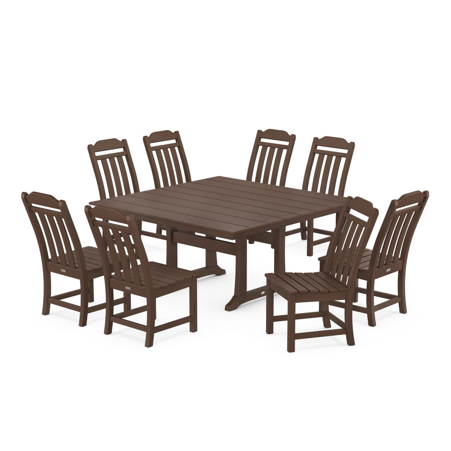 POLYWOOD Country Living 9-Piece Square Farmhouse Side Chair Dining Set with Trestle Legs in Mahogany