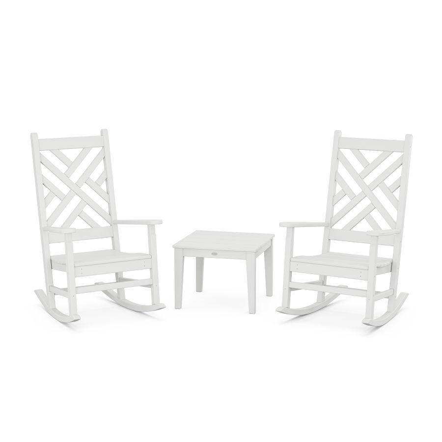 POLYWOOD Chippendale 3-Piece Rocking Chair Set in White