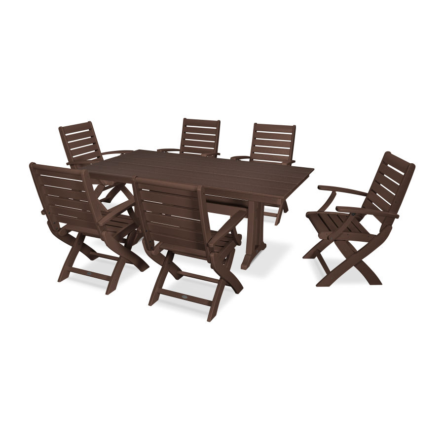 POLYWOOD Signature 7 Piece Folding Chair Dining Set in Mahogany