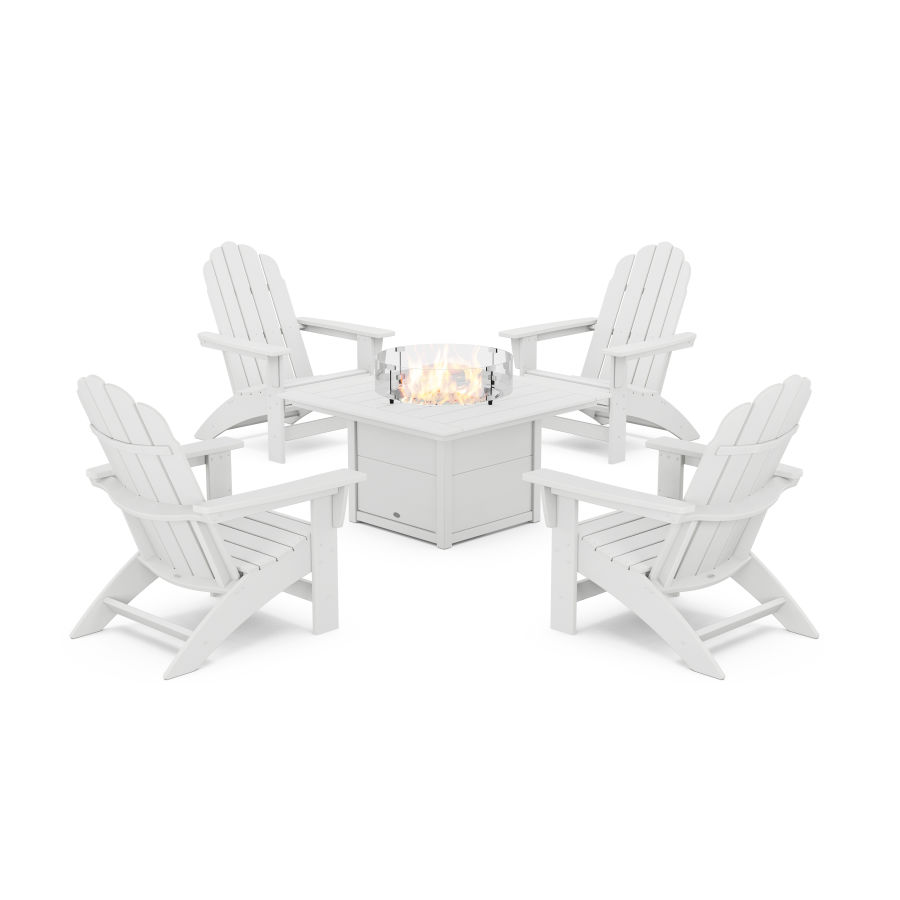 POLYWOOD 5-Piece Vineyard Grand Adirondack Conversation Set with Fire Pit Table in White