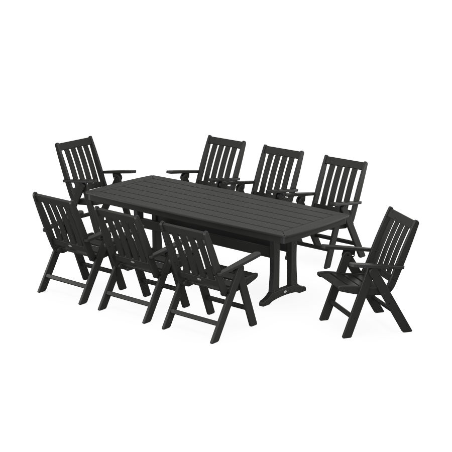 POLYWOOD Vineyard Folding 9-Piece Dining Set with Trestle Legs in Black