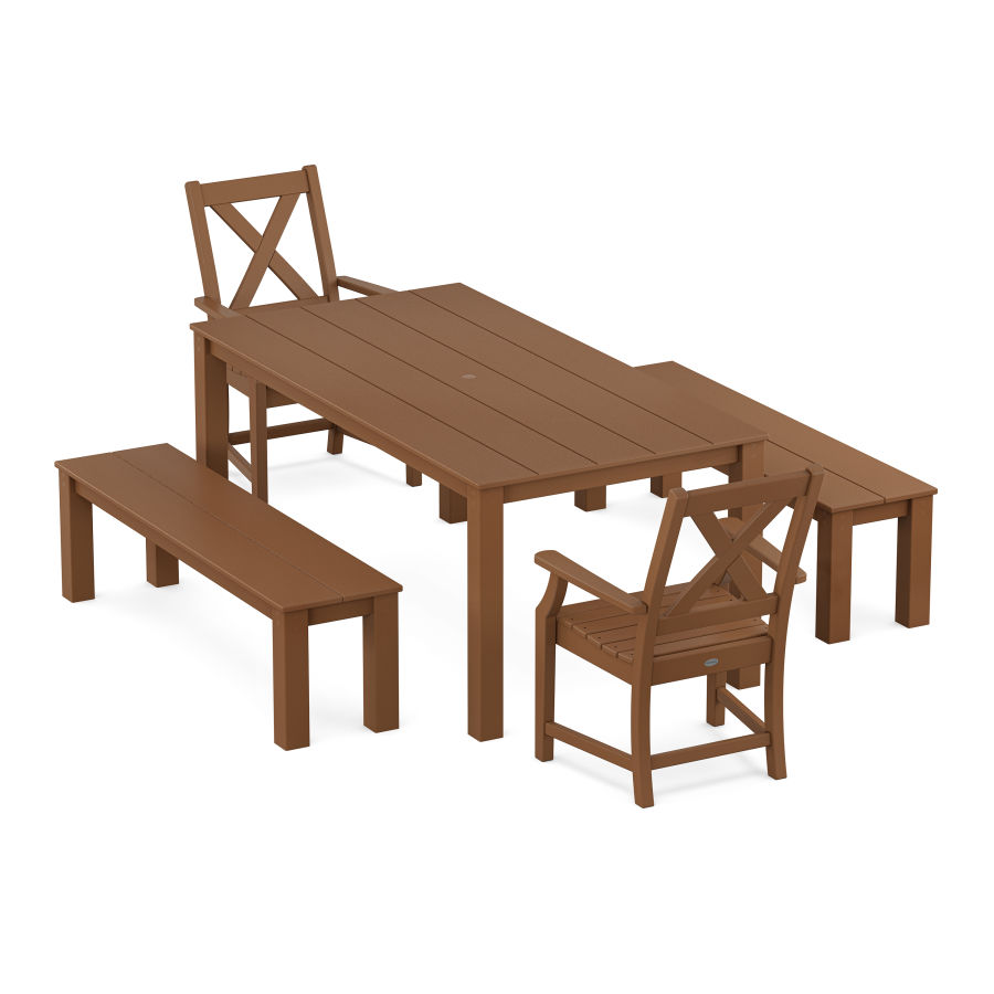 POLYWOOD Braxton 5-Piece Parsons Dining Set with Benches in Teak
