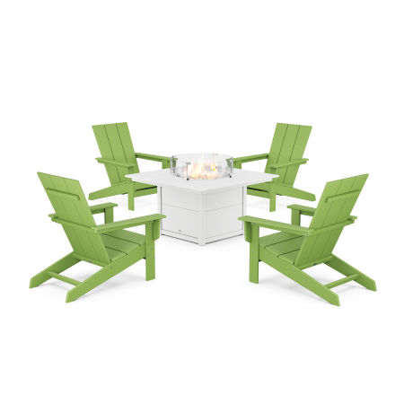 POLYWOOD 5-Piece Modern Studio Adirondack Conversation Set with Fire Pit Table in Lime