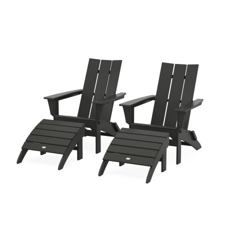 Modern Folding Adirondack Chair 4-Piece Set with Ottomans in Black