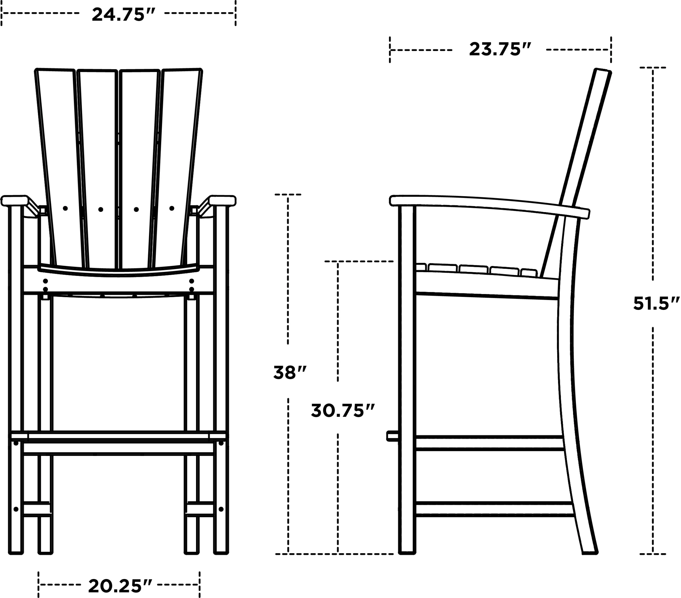 Dimensions for Quattro Adirondack Bar Chair