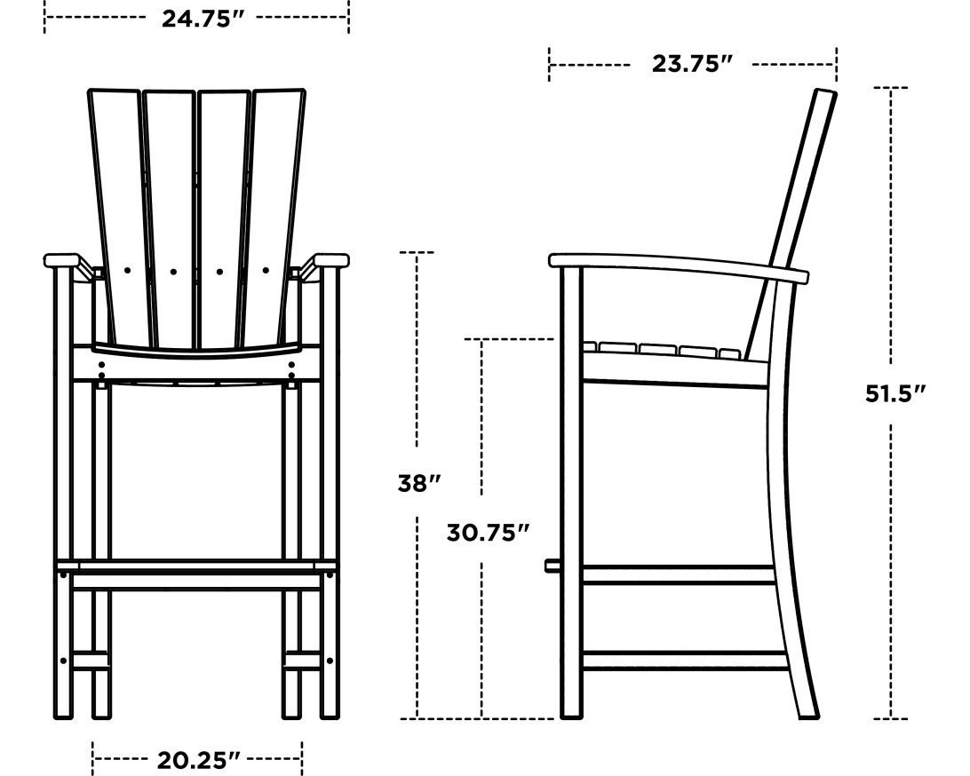 Dimensions for Quattro Adirondack Bar Chair