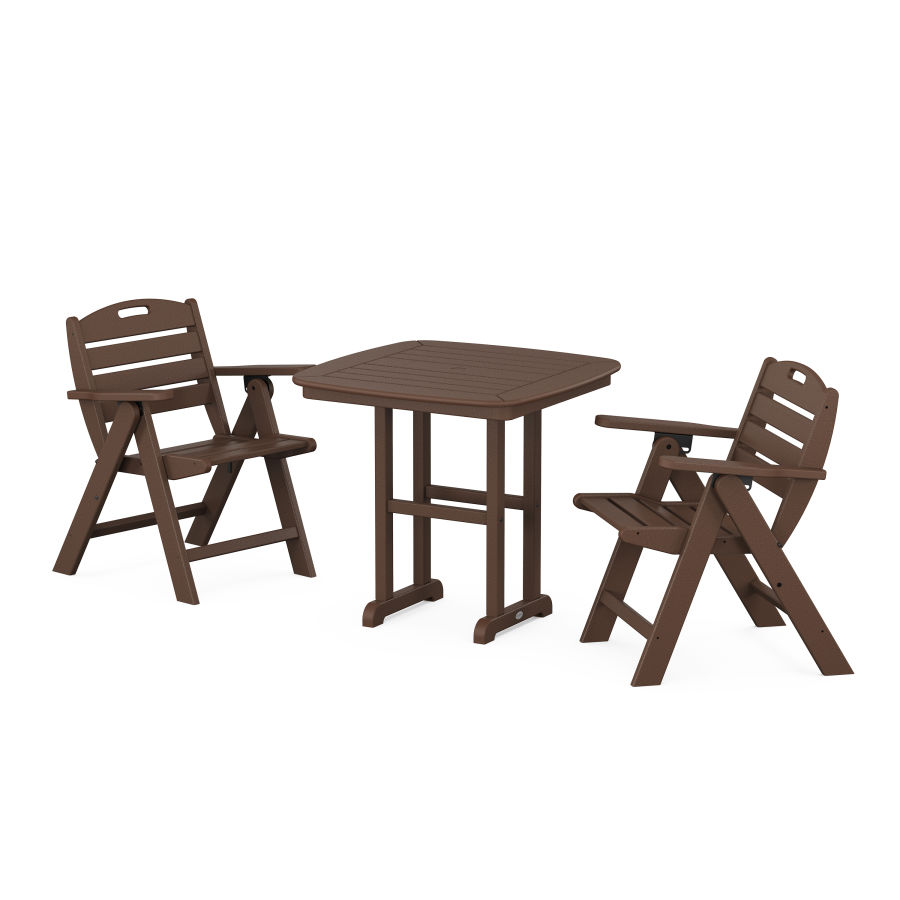 POLYWOOD Nautical Folding Lowback Chair 3-Piece Dining Set in Mahogany