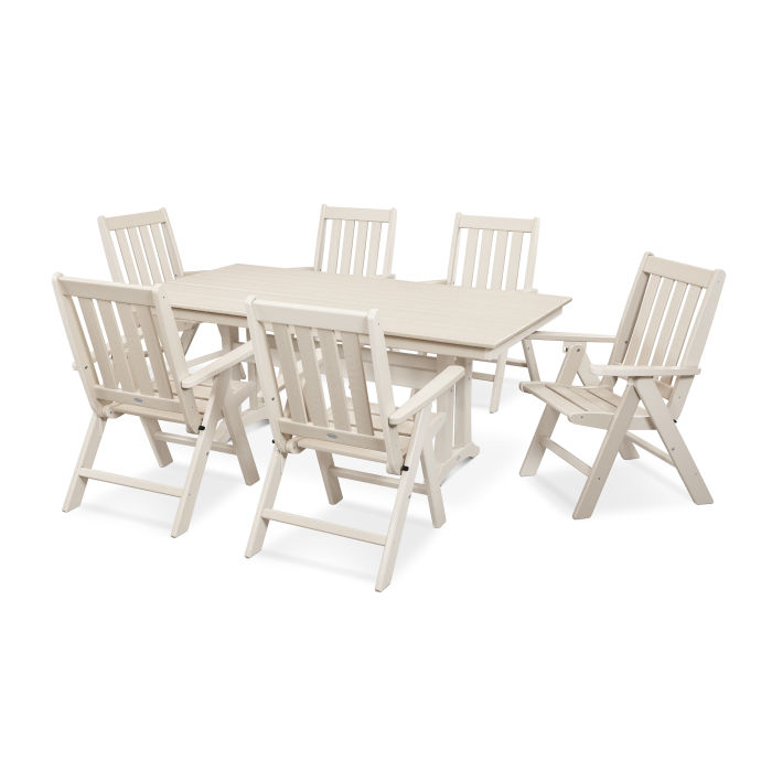 POLYWOOD Vineyard Folding Chair 7-Piece Farmhouse Dining Set with Trestle Legs
