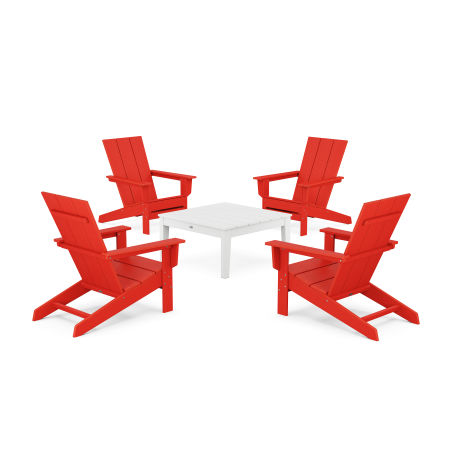 POLYWOOD 5-Piece Modern Studio Adirondack Chair Conversation Group in Sunset Red