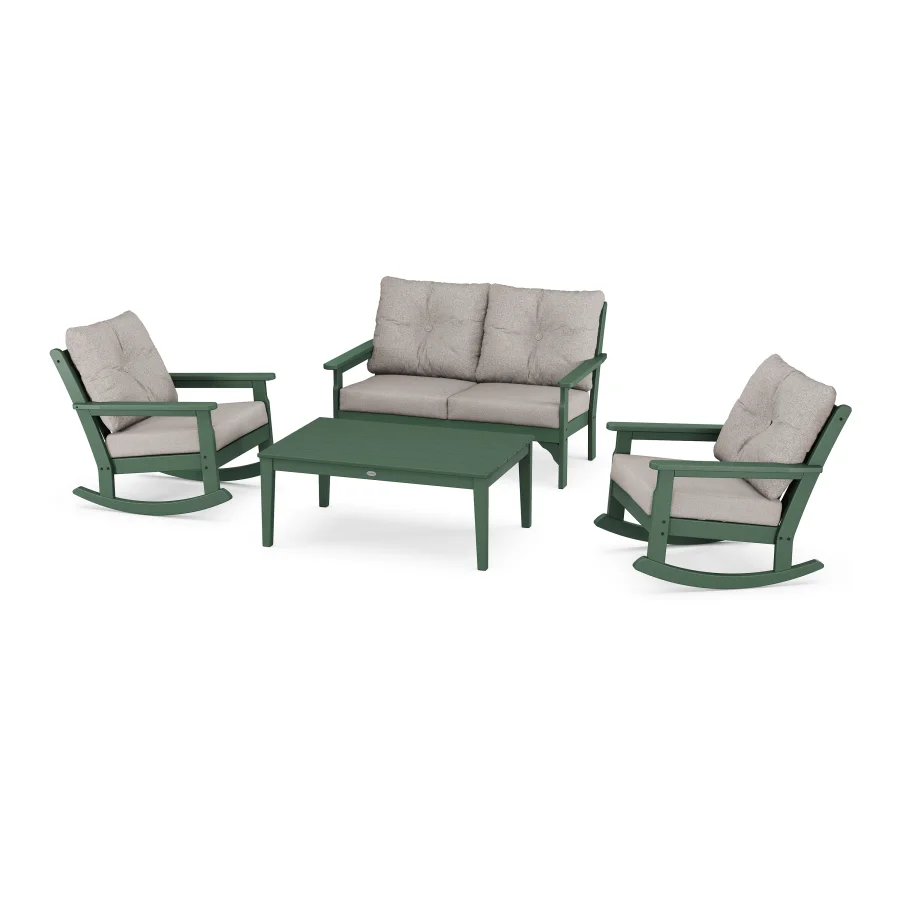 POLYWOOD Vineyard 4-Piece Deep Seating Rocking Chair Set in Green / Weathered Tweed