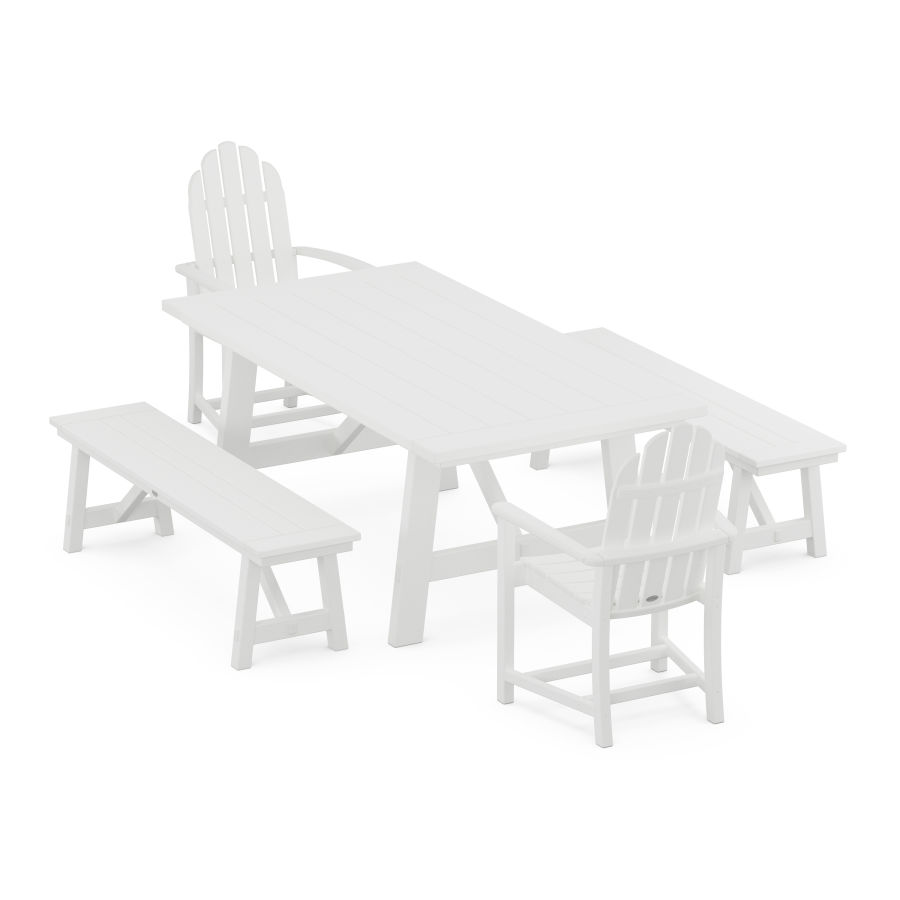 POLYWOOD Classic Adirondack 5-Piece Rustic Farmhouse Dining Set With Trestle Legs in White