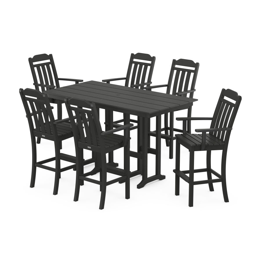 POLYWOOD Country Living Arm Chair 7-Piece Farmhouse Bar Set in Black