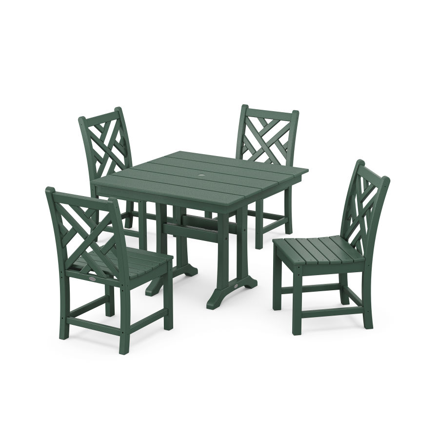 POLYWOOD Chippendale 5-Piece Farmhouse Trestle Side Chair Dining Set in Green