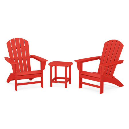 POLYWOOD Nautical 3-Piece Adirondack Set with South Beach 18" Side Table in Sunset Red