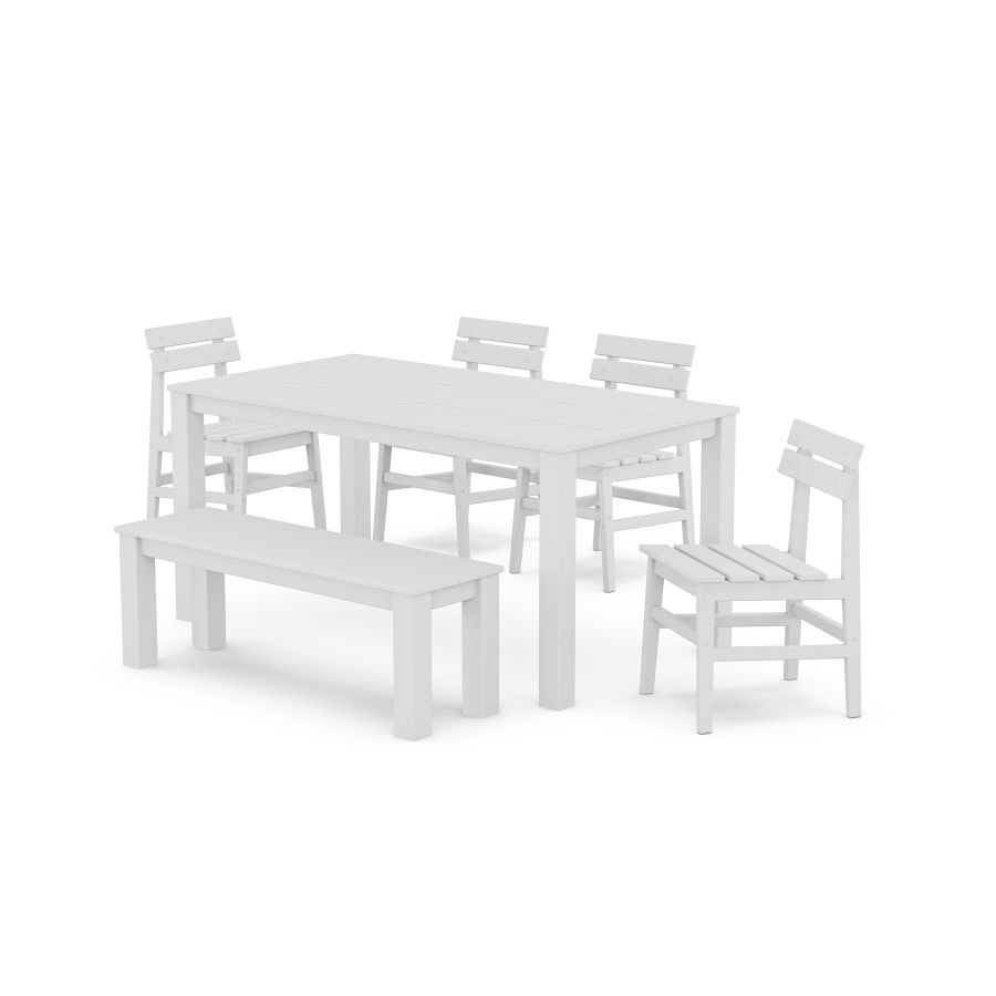 POLYWOOD Modern Studio Plaza Chair 6-Piece Parsons Dining Set with Bench in White