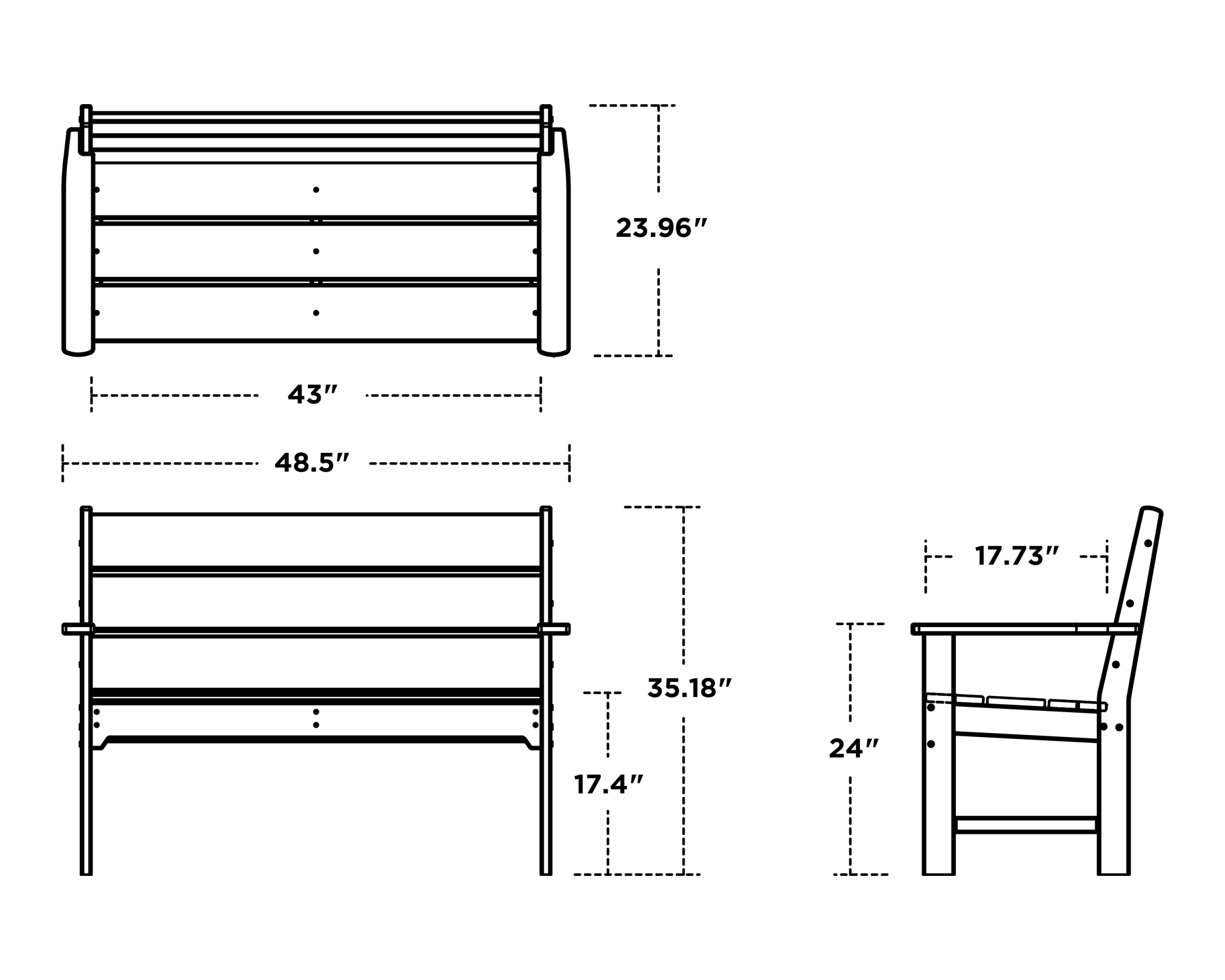 Dimensions for Lakeside 48" Bench