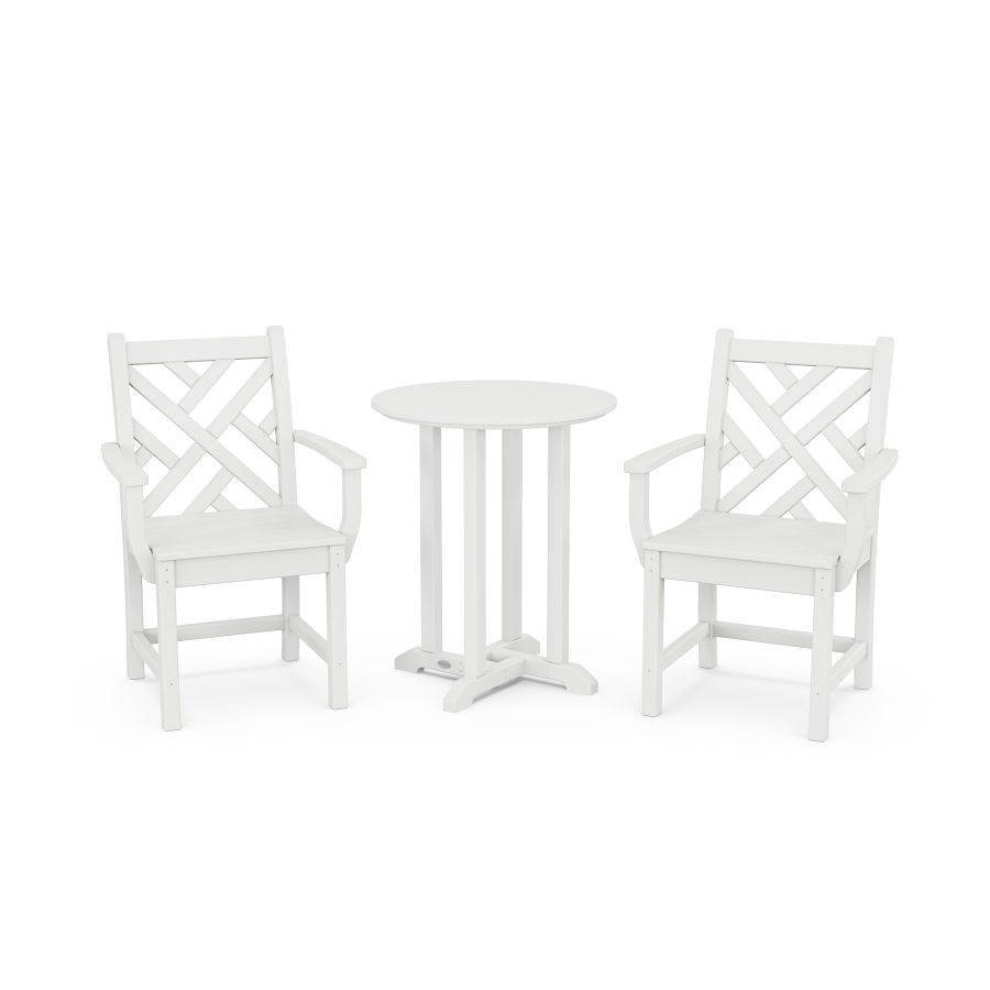 POLYWOOD Chippendale 3-Piece Round Dining Set in White