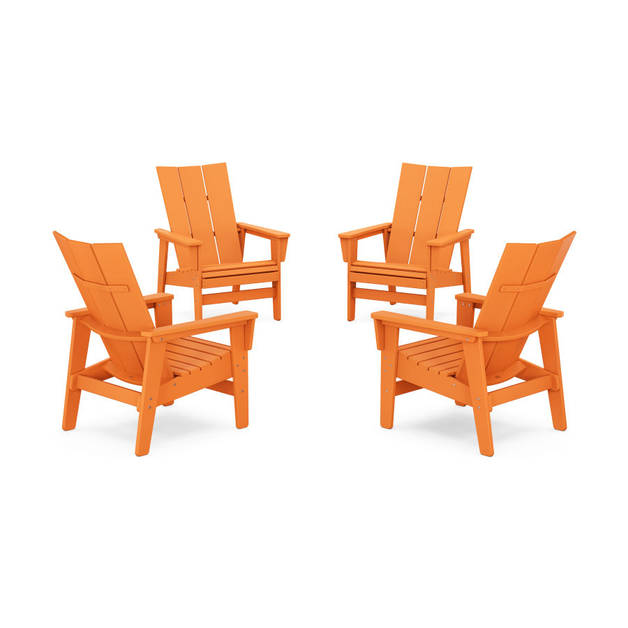 POLYWOOD 4-Piece Modern Grand Upright Adirondack Chair Conversation Set in Tangerine