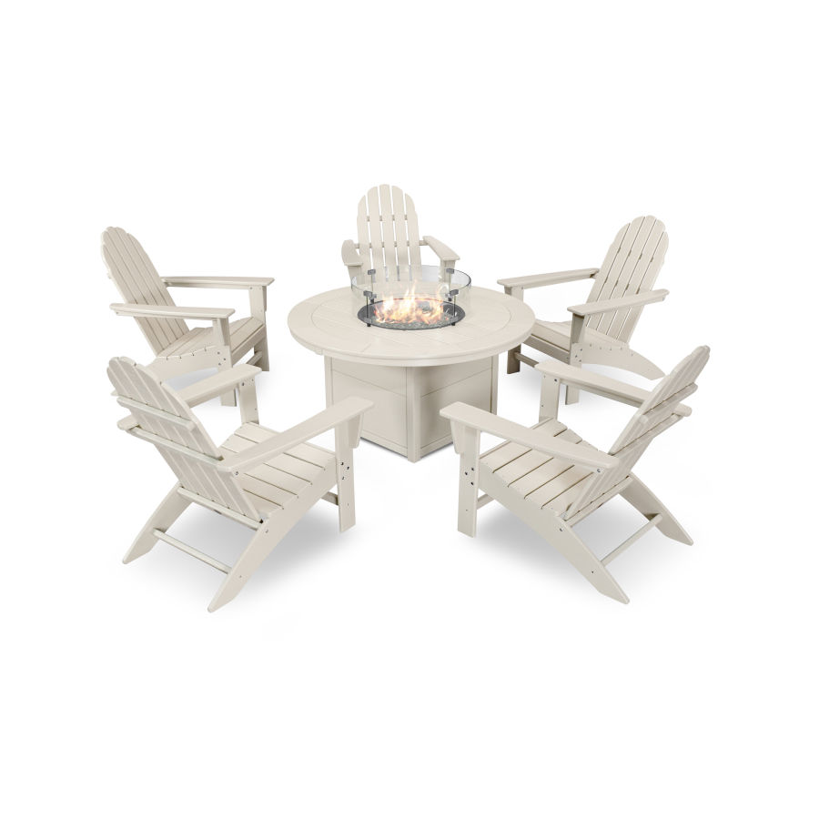 POLYWOOD Vineyard Adirondack 6-Piece Chat Set with Fire Pit Table in Sand