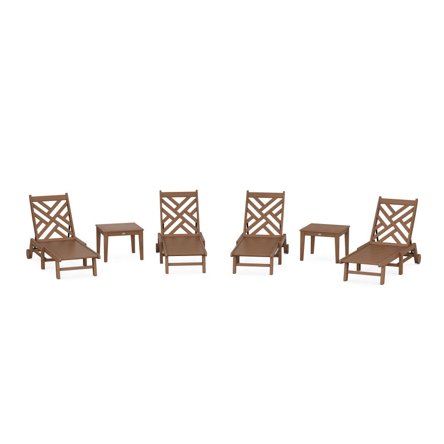 POLYWOOD Chippendale 6-Piece Chaise Set with Wheels in Teak