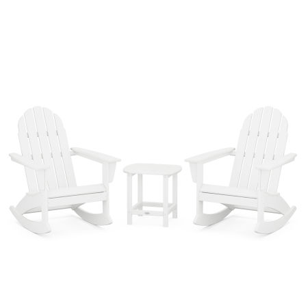 Vineyard 3-Piece Adirondack Rocking Chair Set with South Beach 18" Side Table in White