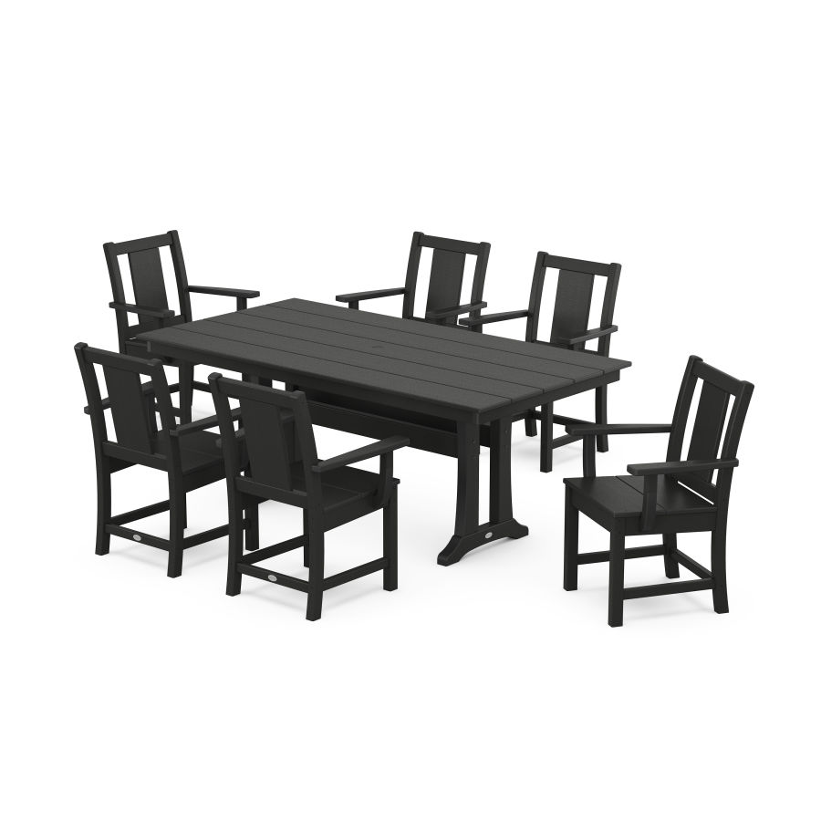 POLYWOOD Prairie Arm Chair 7-Piece Farmhouse Dining Set with Trestle Legs in Black