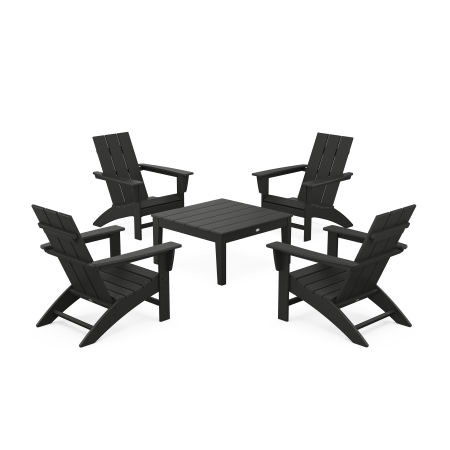 5-Piece Modern Adirondack Chair Conversation Set with 36" Conversation Table in Black