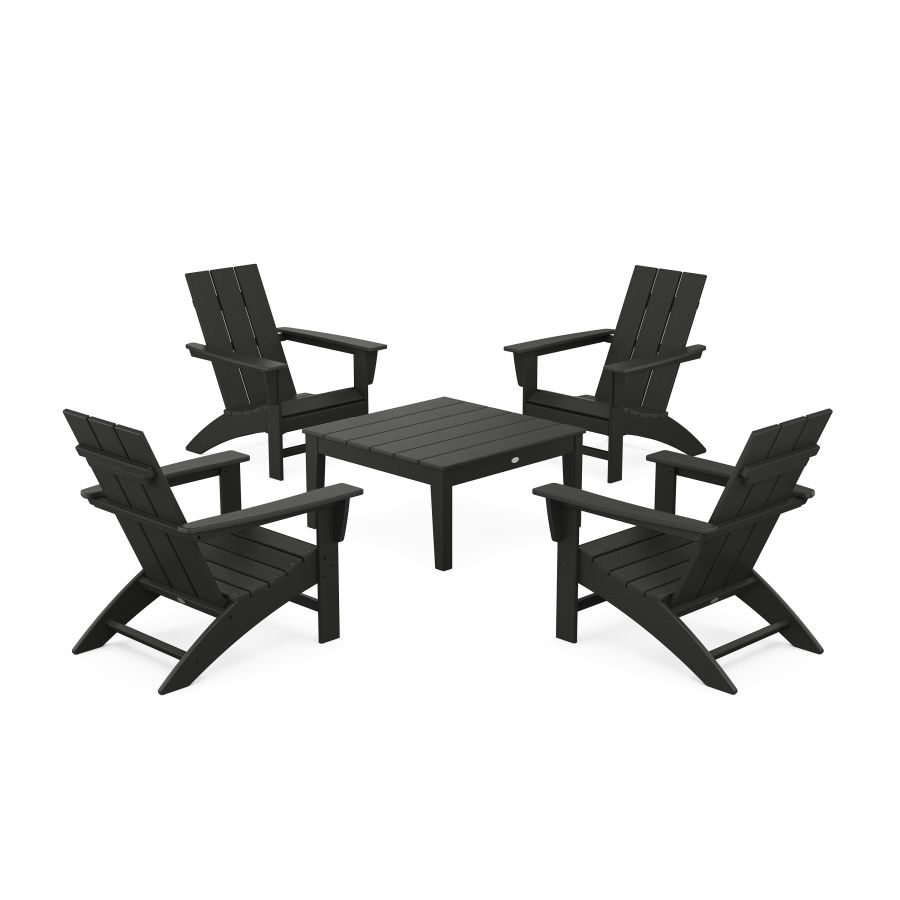 POLYWOOD 5-Piece Modern Adirondack Chair Conversation Set with 36" Conversation Table in Black