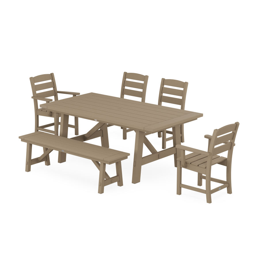 POLYWOOD Lakeside 6-Piece Rustic Farmhouse Dining Set With Trestle Legs in Vintage Sahara