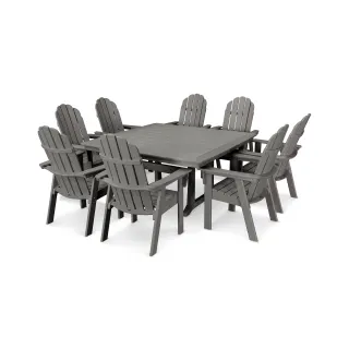 POLYWOOD Vineyard Curveback Adirondack 9-Piece Nautical Trestle Dining Set