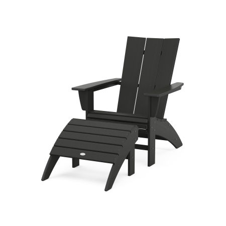 Modern Curveback Adirondack Chair 2-Piece Set with Ottoman in Black