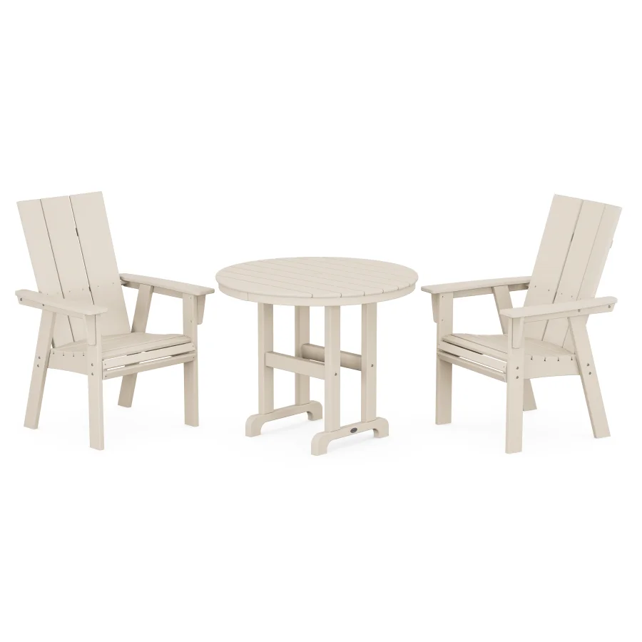 POLYWOOD Modern Adirondack 3-Piece Round Dining Set in Sand