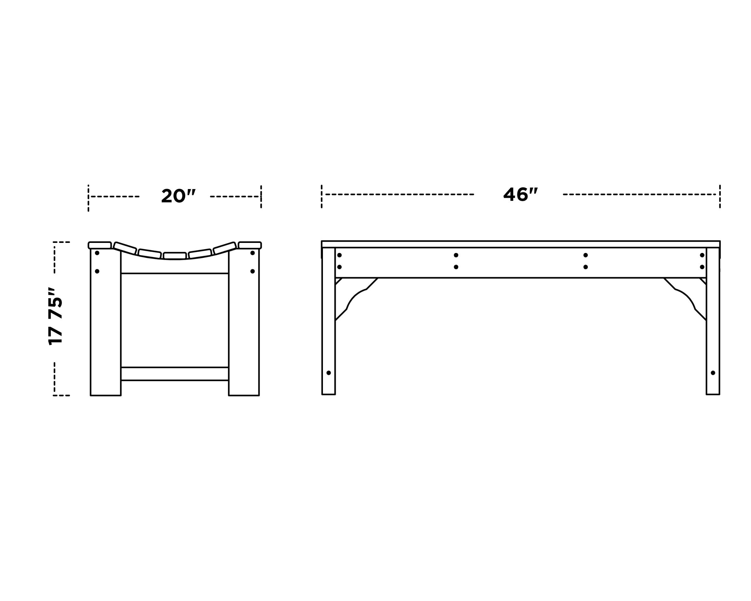 Dimensions for Traditional Garden 48" Backless Bench