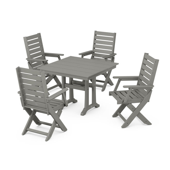 POLYWOOD Captain Folding Chair 5-Piece Farmhouse Dining Set With Trestle Legs