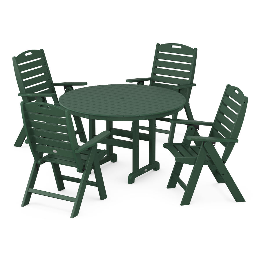 POLYWOOD Nautical Folding Chair 5-Piece Round Farmhouse Dining Set in Green