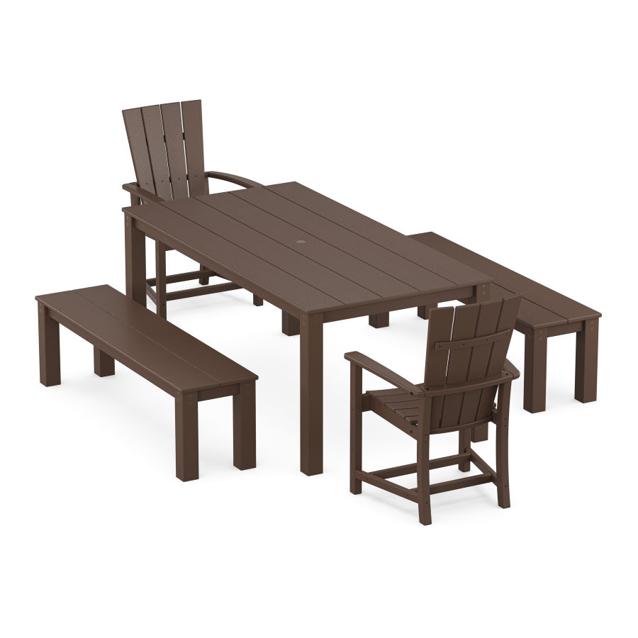 POLYWOOD Quattro 5-Piece Parsons Dining Set with Benches in Mahogany