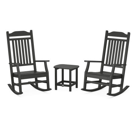 POLYWOOD Country Living Rocking Chair 3-Piece Set in Black