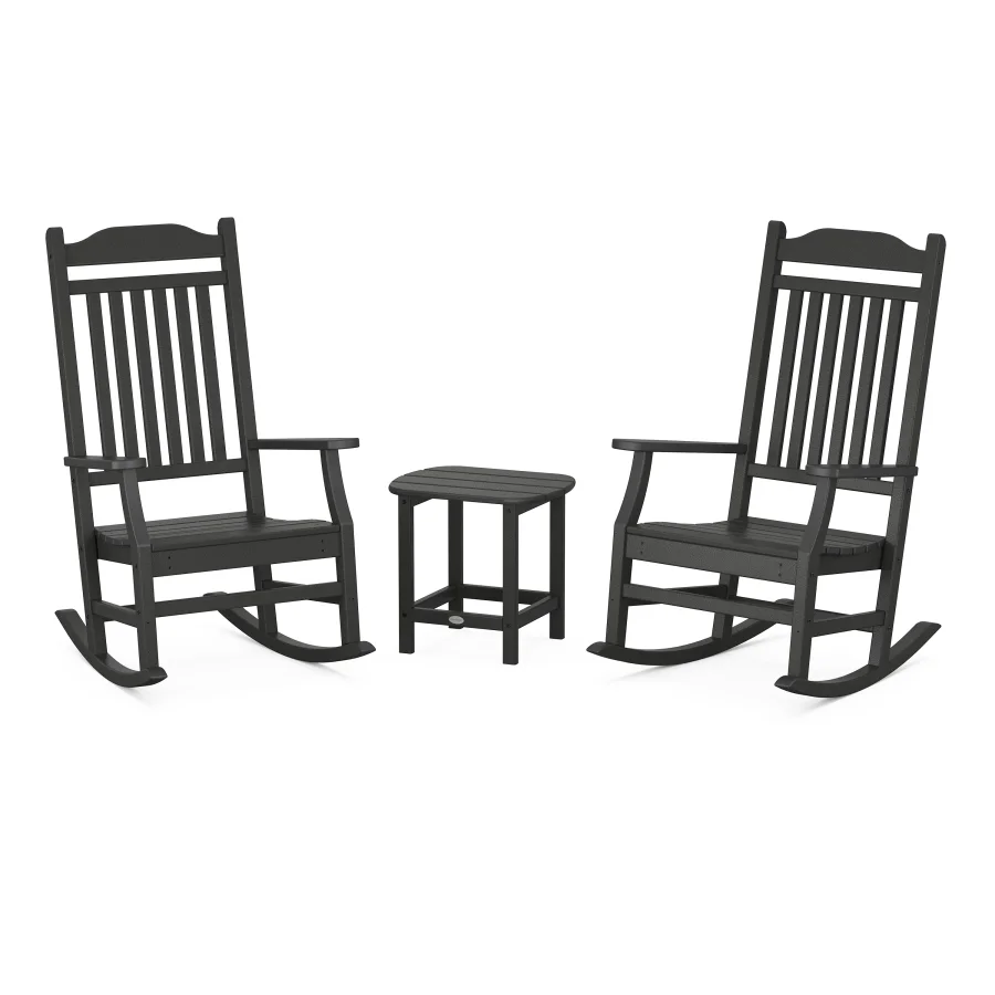 POLYWOOD Cottage Rocking Chair 3-Piece Set in Black